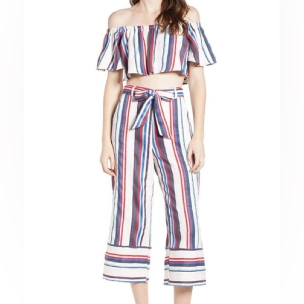 Lost + Wander Azul Set | Off the Shoulder Top & Crop Wide-Leg Pants